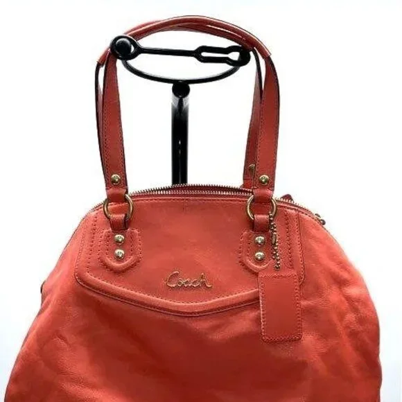 Coach w/COA Salmon Orange Ashley Pleated Leather Satchel 2 way bag - Picture 7 of 7